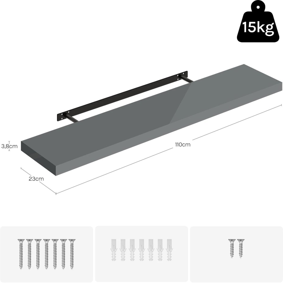 Klarven® Wandplank Zwevend 110cm - Stijlvol Opbergen, Gemakkelijk op te Hangen - B 120 x D 40 cm