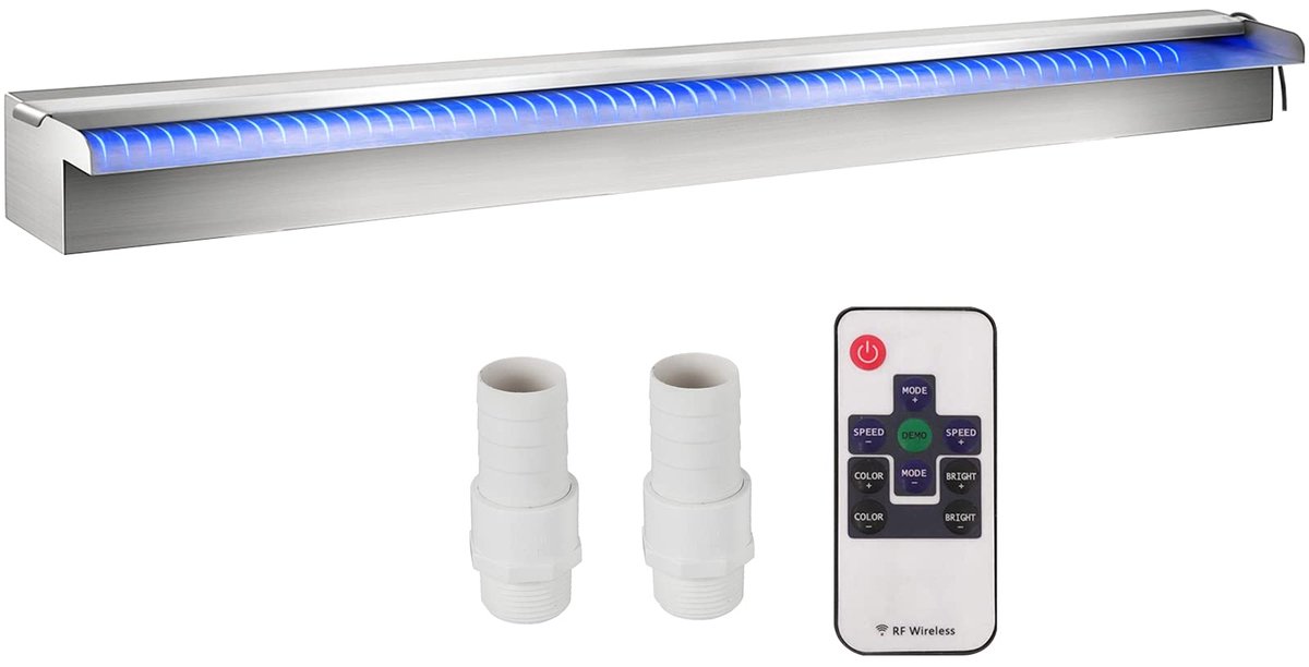 Waterval voor zwembad 90 x 11,5 x 8 cm - roestvrij staal - met gekleurde ledstrip - ShopVlot