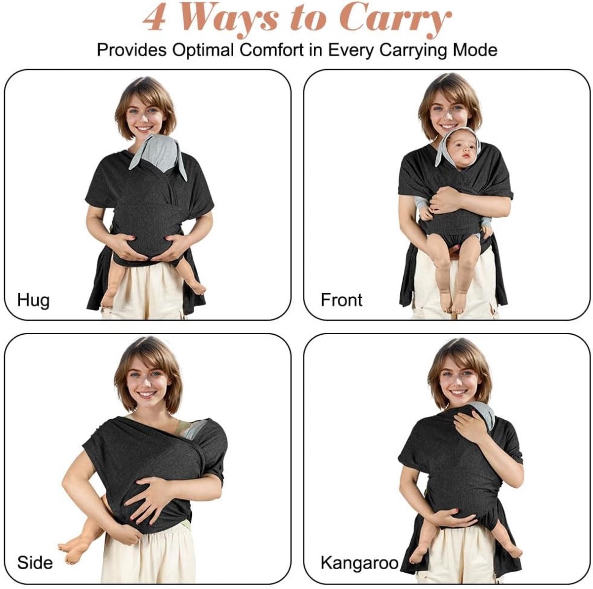Baby Draagzak - Draagdoek Baby - Baby Dragen - Ergonomisch Ontwerp - Tot 22 kg - Zwart – foto 6