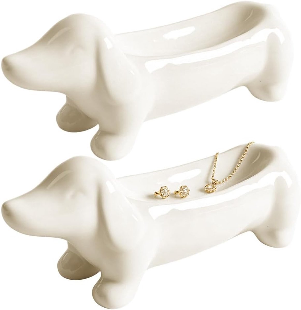 Decoratieve Keramische Tray voor Sieraden in de Vorm van een Teckel - Perfect voor Ringen en Accessoires, Ideaal als Cadeau voor Liefhebbers