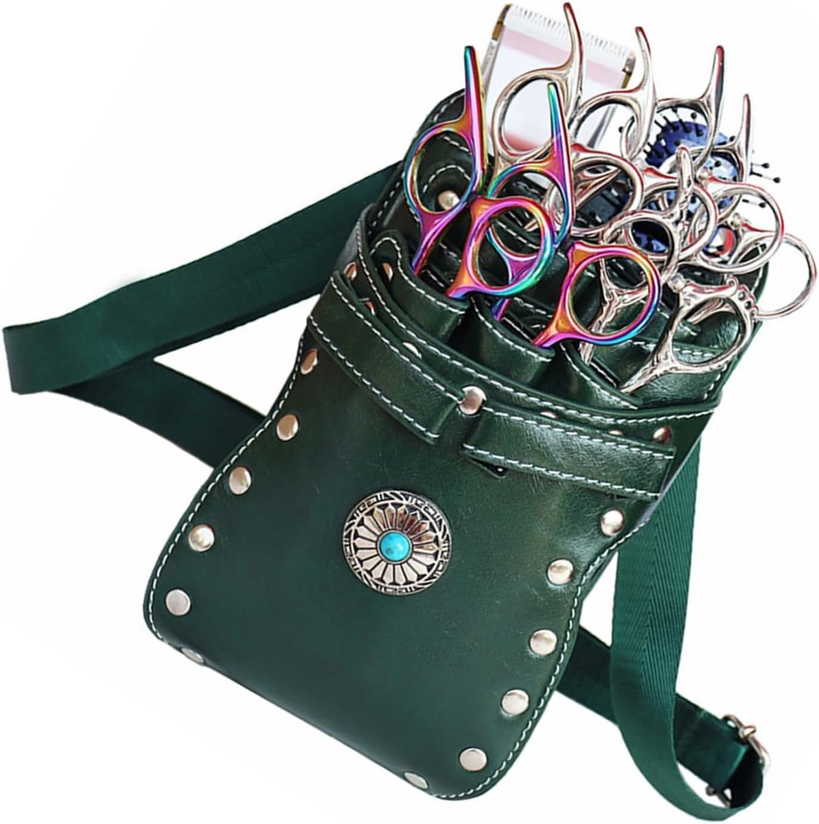 Retro Schaar Tas voor Kappers, Taille Tas voor Kappersgereedschap, Ideaal voor Salon en Huisdierenverzorging - Donkergroen, 21x13x5 cm