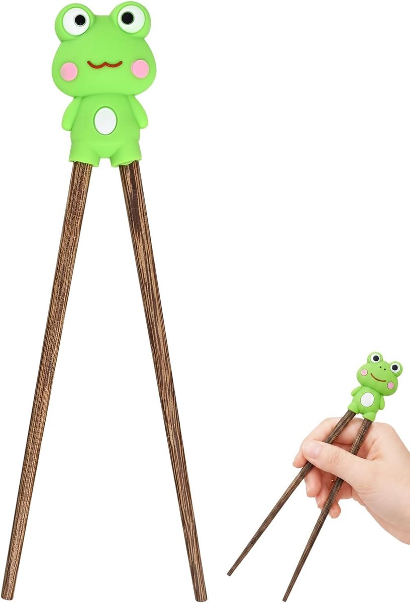 Houten Oefenstokjes voor Kinderen met Dierontwerpen, Leerzame Sushi Eetstokjes voor Beginners, Kindvriendelijke Eetstokjes met Kikker Design en Educatieve Functie