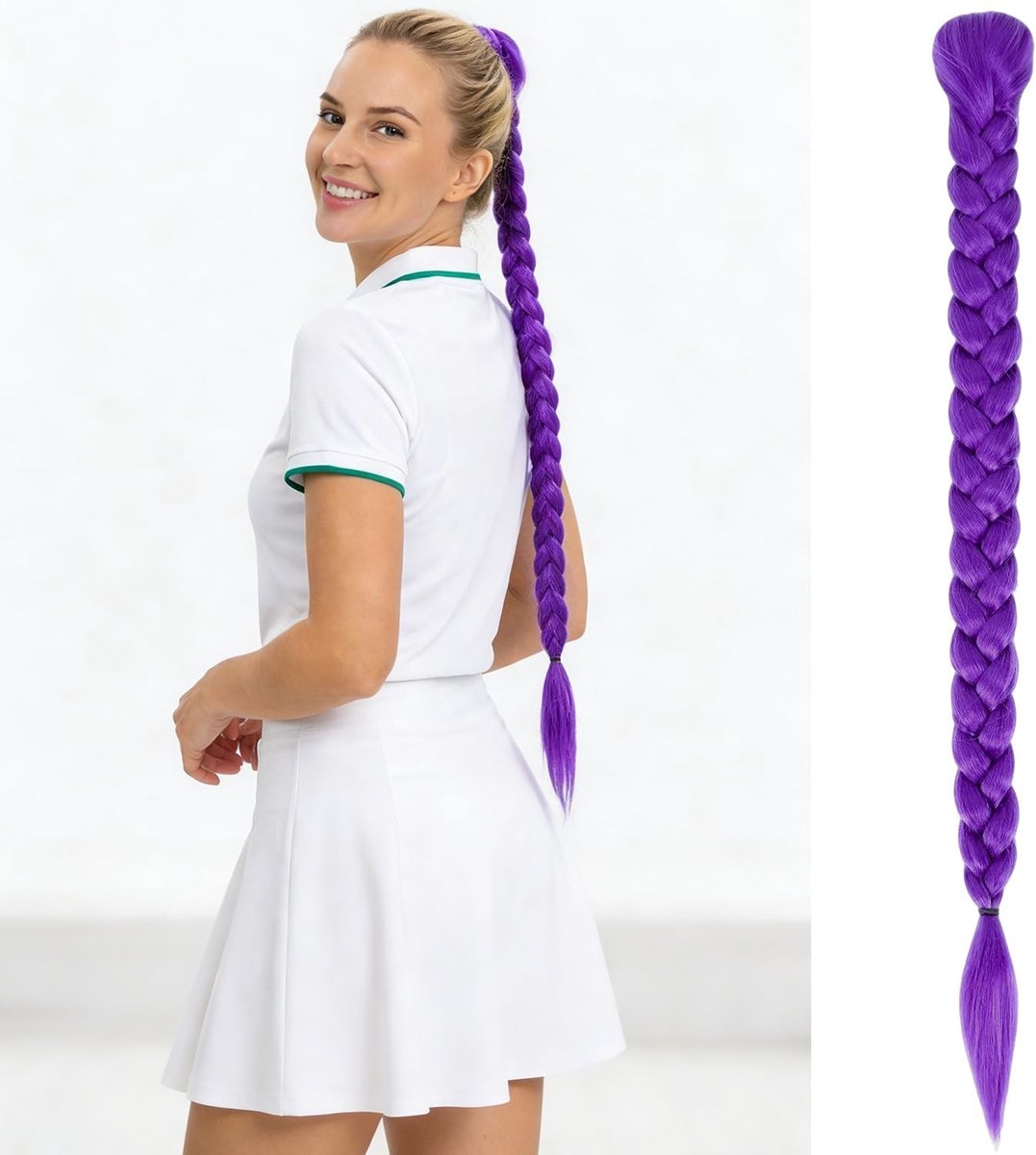 Ponytail Haarverlenging van Synthetisch Haar - 70cm Lange Vlecht voor Cosplay en Halloween Kostuum (Donkerpaars)