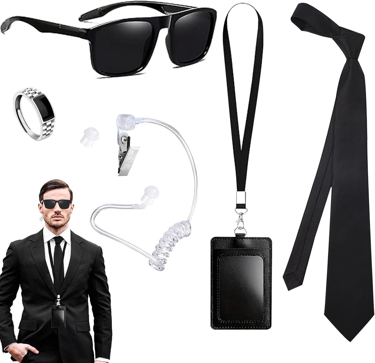 5-delige kostuumset voor geheime agenten met accessoires voor Halloween, cosplay en themafeesten