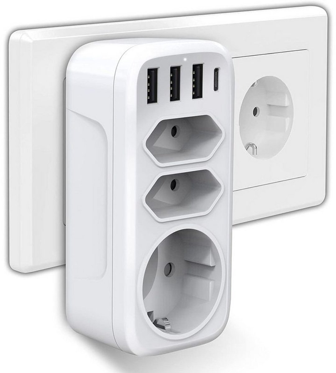 Deze draagbare apparaatorganizer wordt geleverd in een enkele verpakking en bevat één USB-C 3A-poort en drie USB-A-poorten.