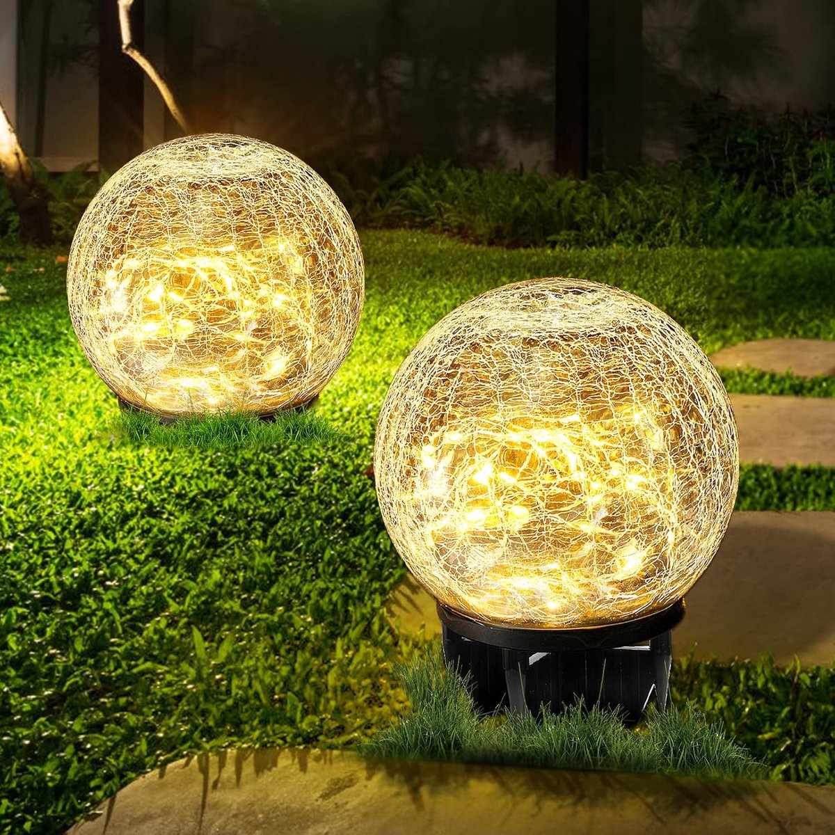 Casalora® Solar Tuinlampen Set van 2 – LED Glazen Bol Buitenlampen – Waterdichte Solar Verlichting – Decoratieve Tuinverlichting 10CM
