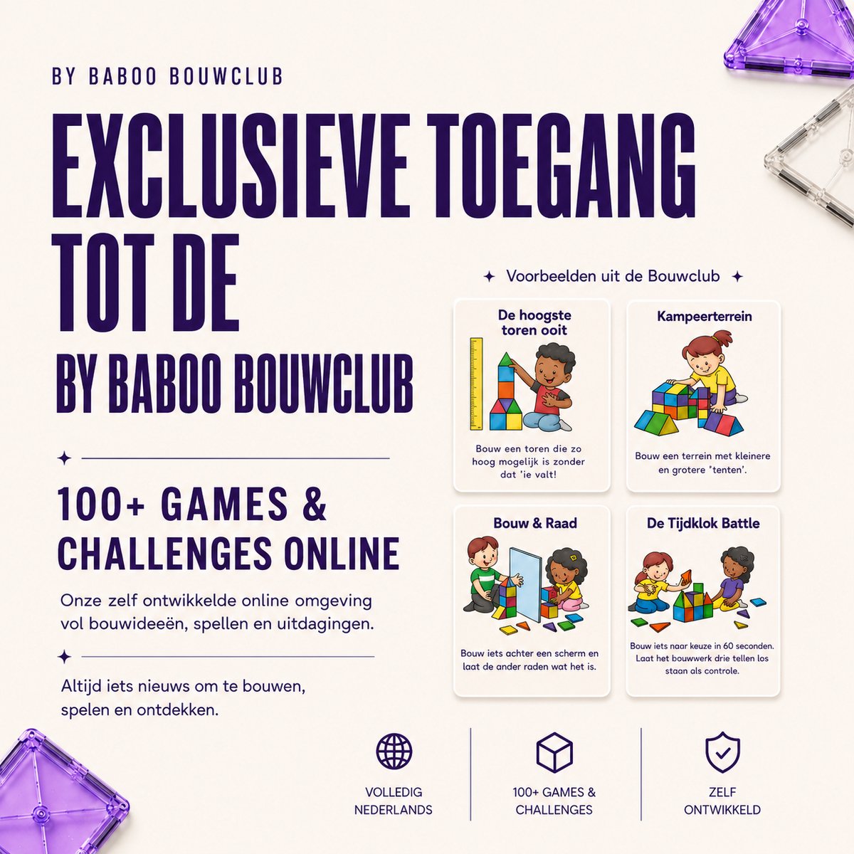 By Baboo® Magnetic Tiles 100 stuks + Bouwclub toegang - Magnetische Tegels Speelgoed Blokken - Magna Magnetisch Cadeau Jongens Meisjes Constructie - Montessori Mind Educatief Kinderspeelgoed 3 Jaar, 4 jaar, 5 jaar, 6 jaar, 7 jaar, 8 jaar, 9 jaar — cadeau in Spellen & Speelgoed - foto 2