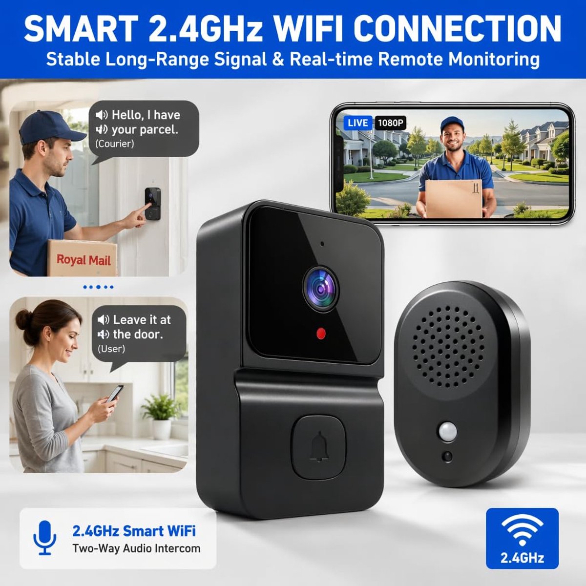 Draadloze deurbel 1080P HD - slimme beveiliging - live view - tweeweg audio - ShopVlot