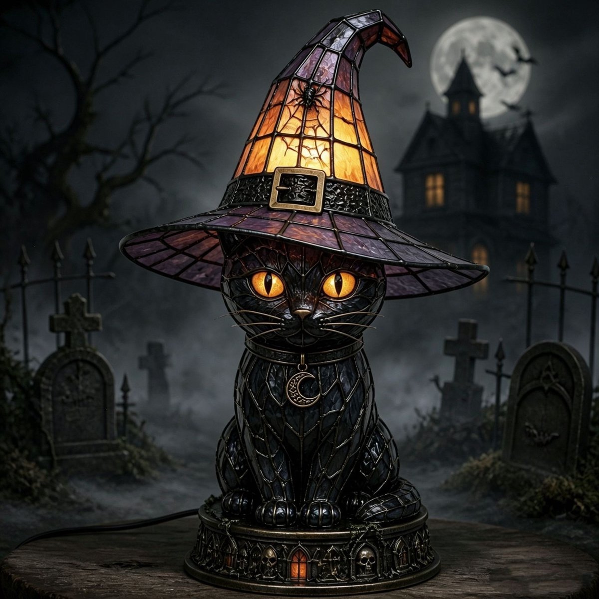 Casalora® Halloween Kat Lamp USB – 2D Acryl Kat met Heksenhoed – Halloween Tafellamp met Warm Wit LED Licht – Decoratie voor Slaapkamer, Boekenplank, Nachtkastje en Kantoor