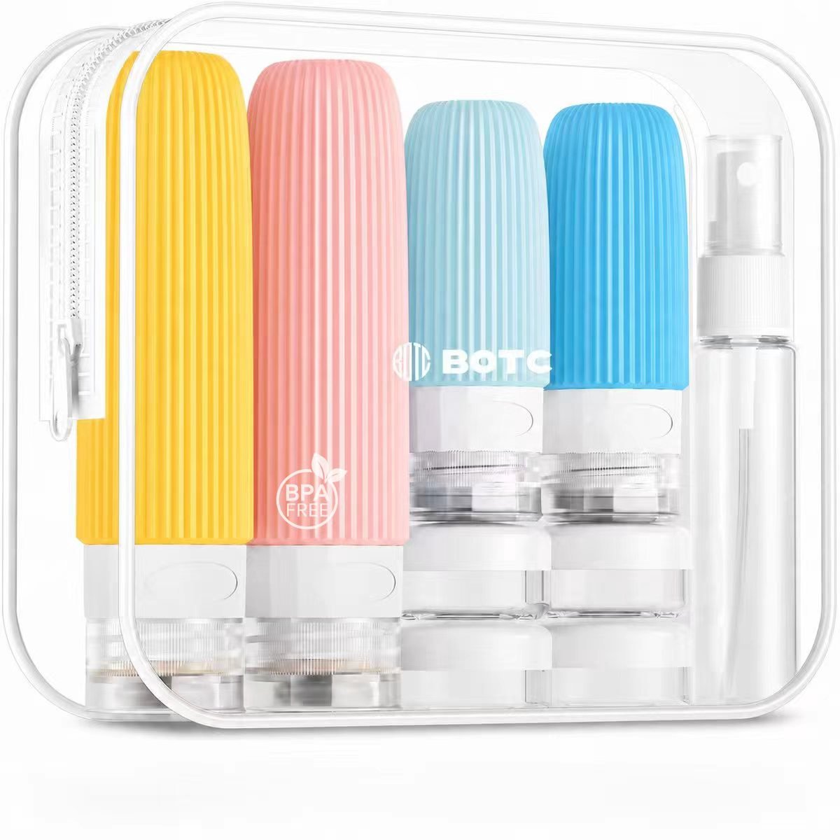 BOTC Reisflesjes met Etui - 16-Delig - 90ml Siliconen Reisflacons - reisaccessoires - Cosmetica Potjes - Abrikoosgeel