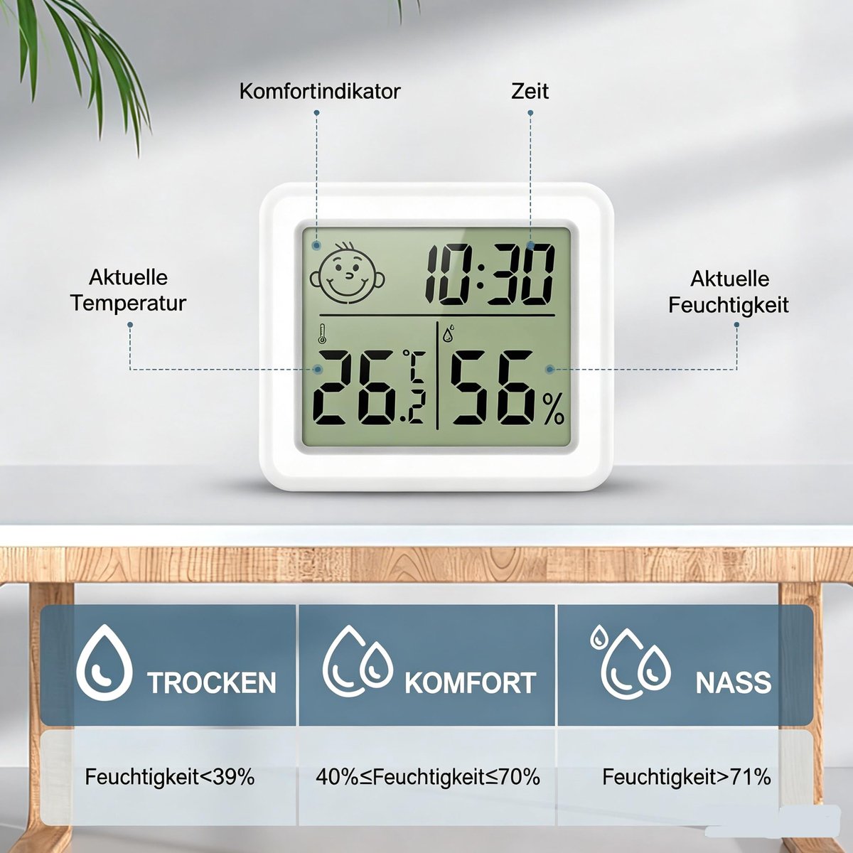 Digitale thermometer hygrometer - groot scherm - multifunctioneel - binnenklimaatindicator voor kantoor - ShopVlot