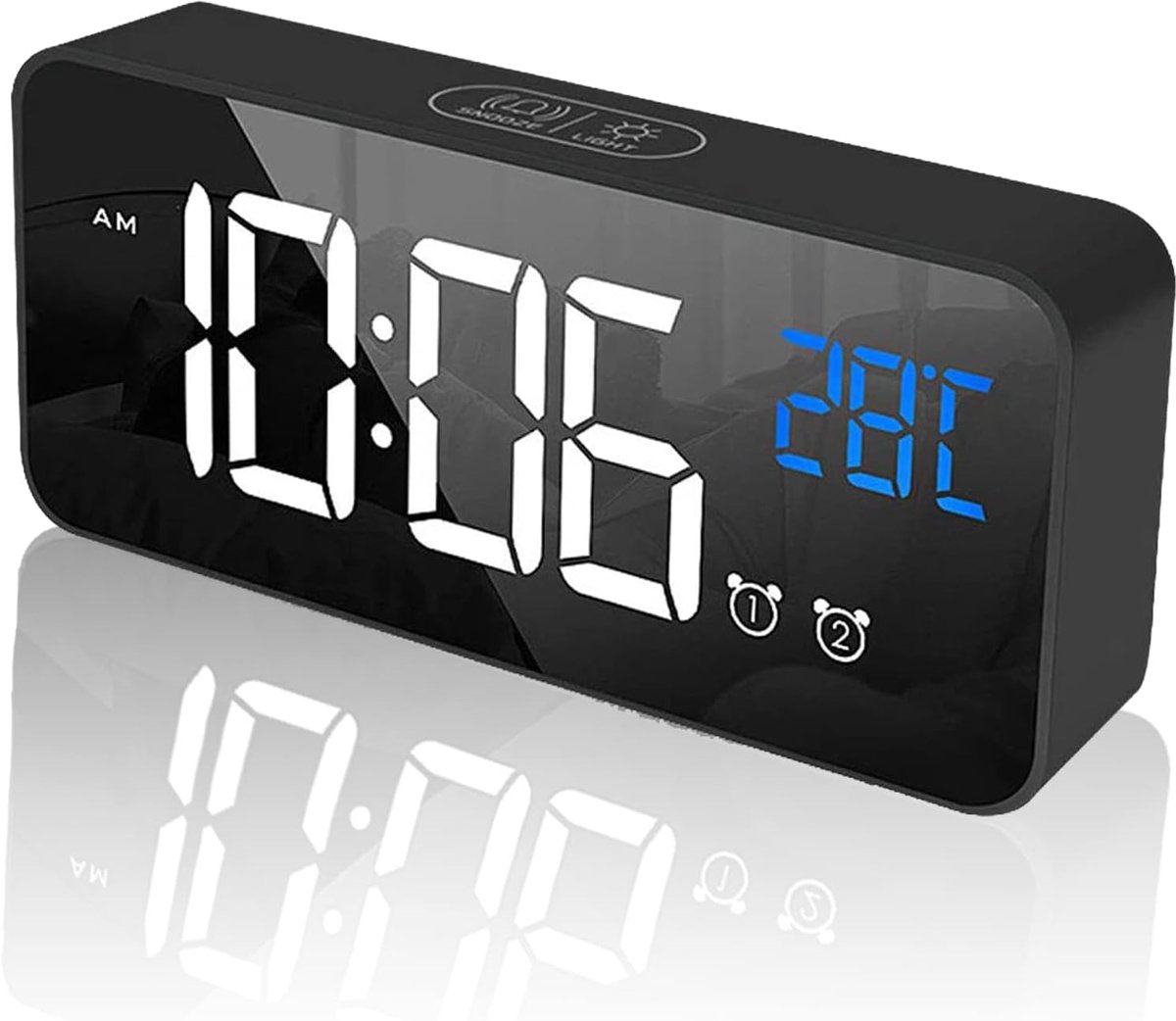 digitale wekker met spraakbediening - USB-oplaadbaar - dubbel alarm met snooze - temperatuurweergave - ShopVlot