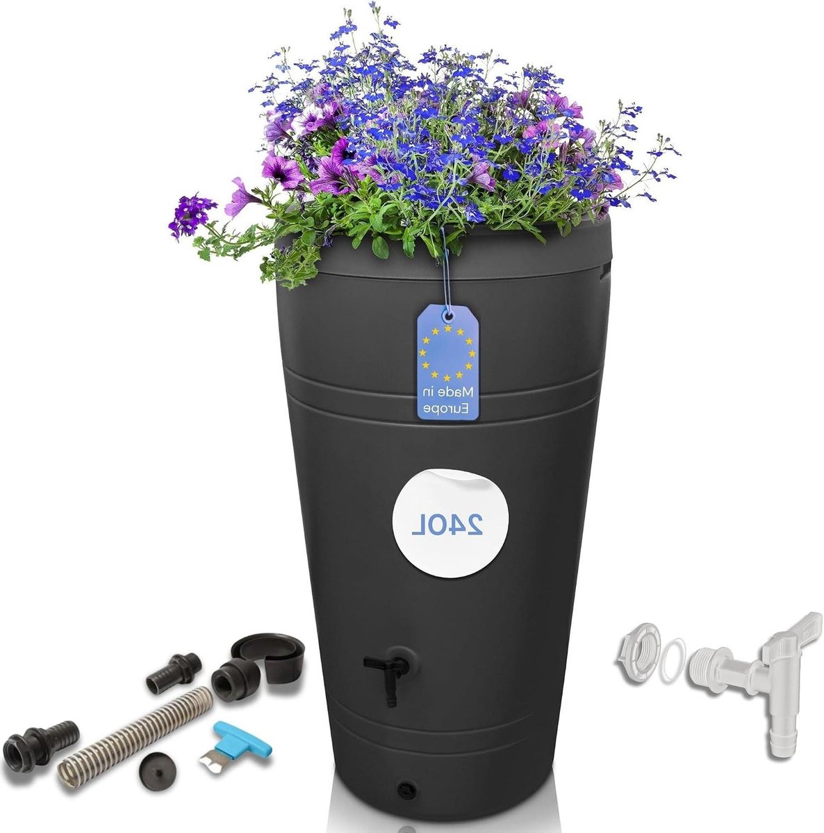 Regenton - Waterton regenwater - Tuin bewateren - Met plantenbak - 230 liter - Antraciet