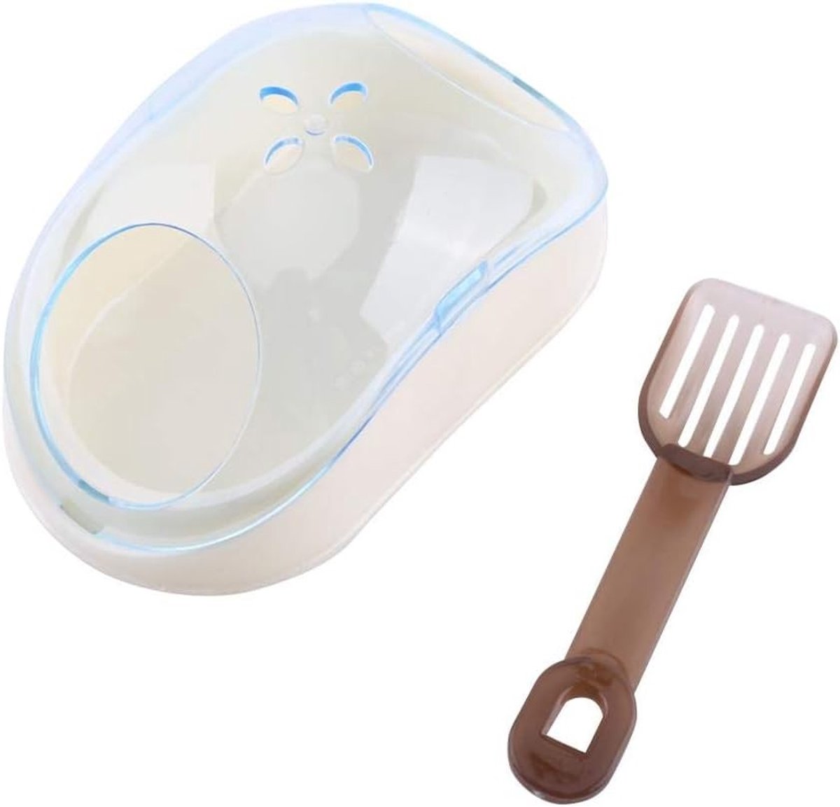 Transparant kunststof hamstertoilet met schep voor optimale hygiëne en comfort voor jouw huisdier