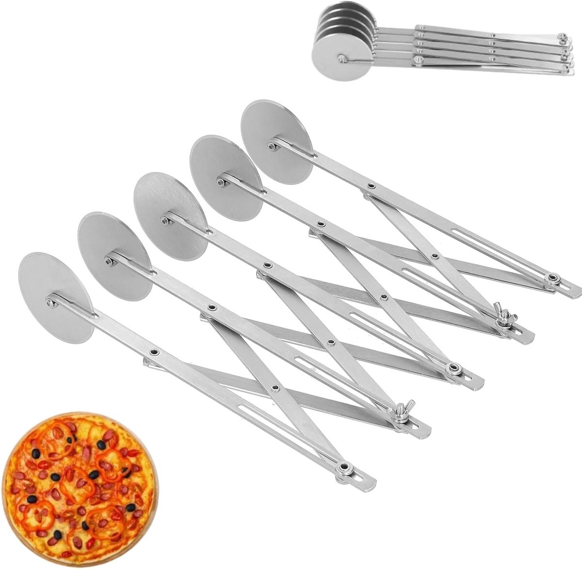 Vouwbare RVS Deegsnijder voor Pizzadeeg, Pasta en Bakwerk - Professionele Deegsnijmachine met Wielen