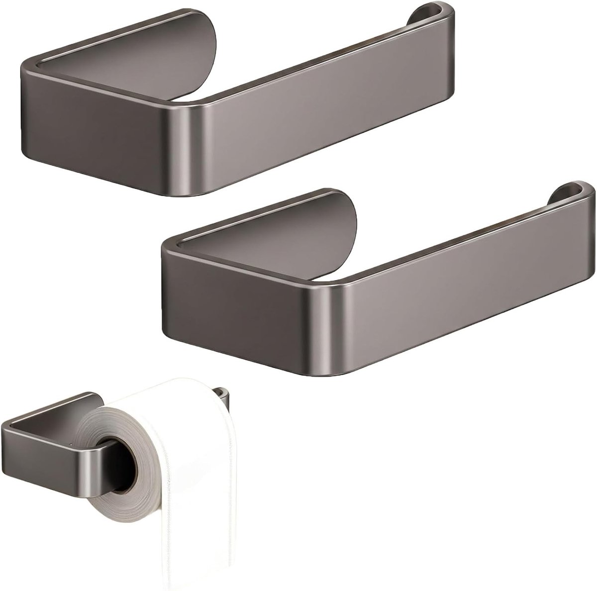 Grijze toiletpapierhouders, set van 2, zelfklevend, zonder boren, robuust en modern design voor elke badkamer