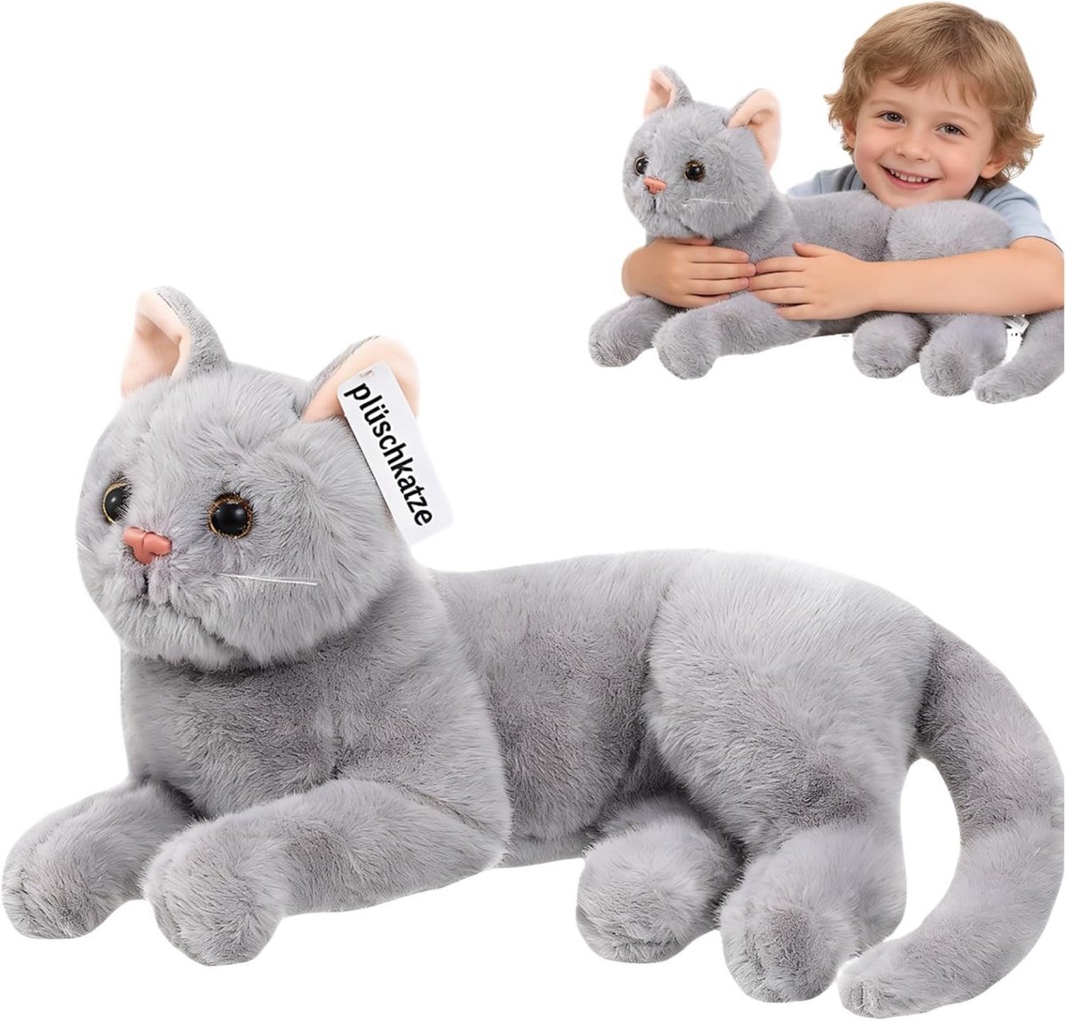Realistische Pluche Kat Speelgoed voor Baby's en Kinderen - Zacht en Veilig Grijs Knuffeldier