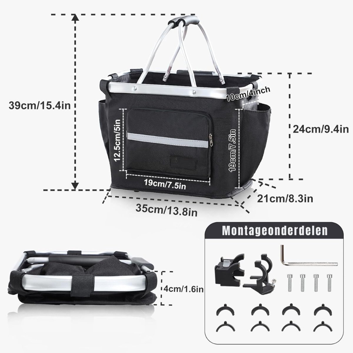 Lìon® Fietsmand - Hondenfietsmand Achterop - Hondenfietsmand - Zwart - 36cm x 22cm x 24cm