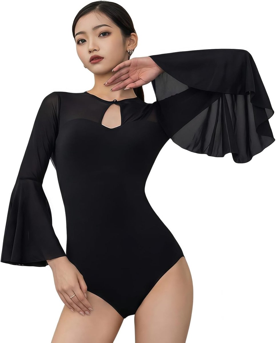 Elegante Lange Mouwen Latin Dansoutfit voor Vrouwen - Flared Gymnastiek en Ballet Kostuum met Col voor Jazz en Moderne Dans