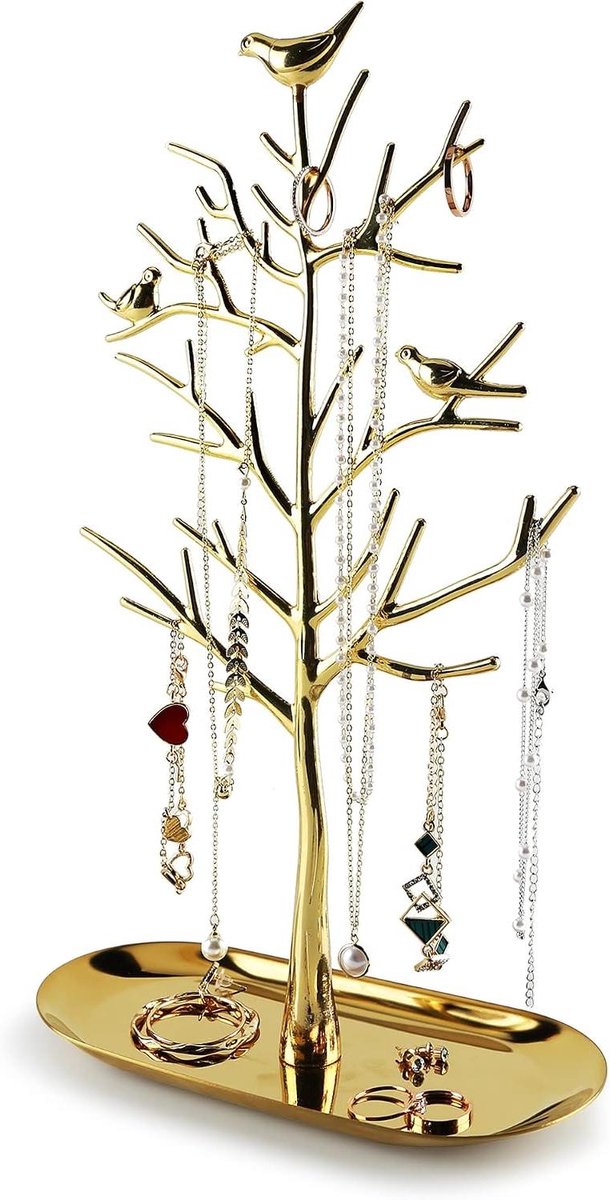 Sieradenrek boom - Organizer kettingen - Sieraden opbergen - Met dienblad - 18x8.5x30 cm - Luxe kleur