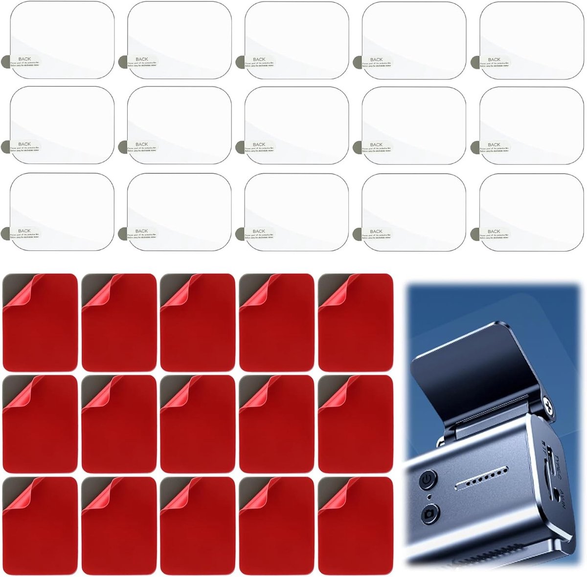 Set van 15 Hechtingspads voor Dashcam - Dubbelzijdige, Hittebestendige, Extra Sterke Plakpads voor Actiecamera, Autovenster en GPS, Inclusief 15 Stuks Electrostatistische Stickers