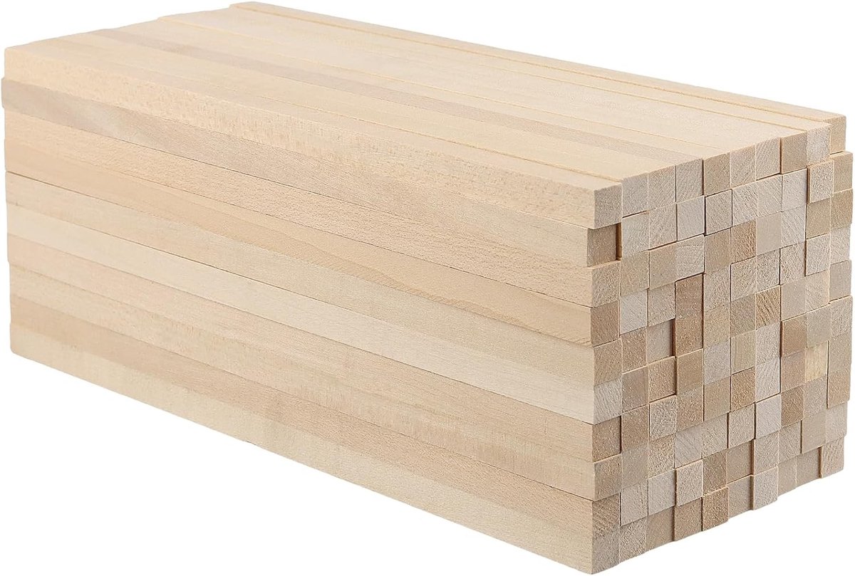 Set van 100 Houten Stokken, Vierkant 9 x 9 x 250 mm, Ideaal voor Klussen, Creatieve Projecten en DIY Ambachten met Vurenhout