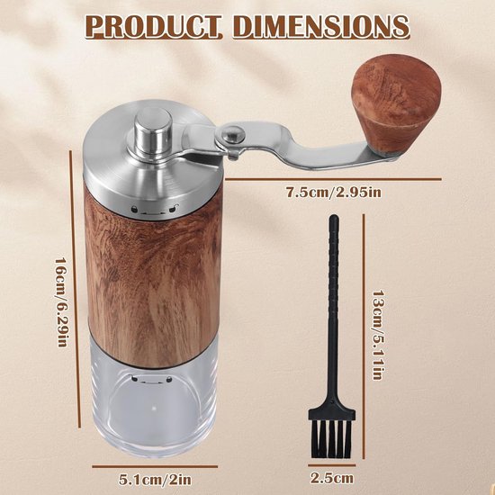 Handmatige Koffiemolen met Handvat - Draagbare Koffiemolen met 5 Instellingen voor Thuis, Kantoor en Kamperen, Perfect voor Espresso en Filterkoffie — afbeelding 5