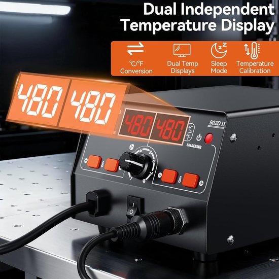 2-in-1 Digitale Loodgietstation met Hete Luchtpistool, 750W Dual LED Display en Slimme Slaapmodus voor Precisiewerk en Temperatuurregeling — afbeelding 2
