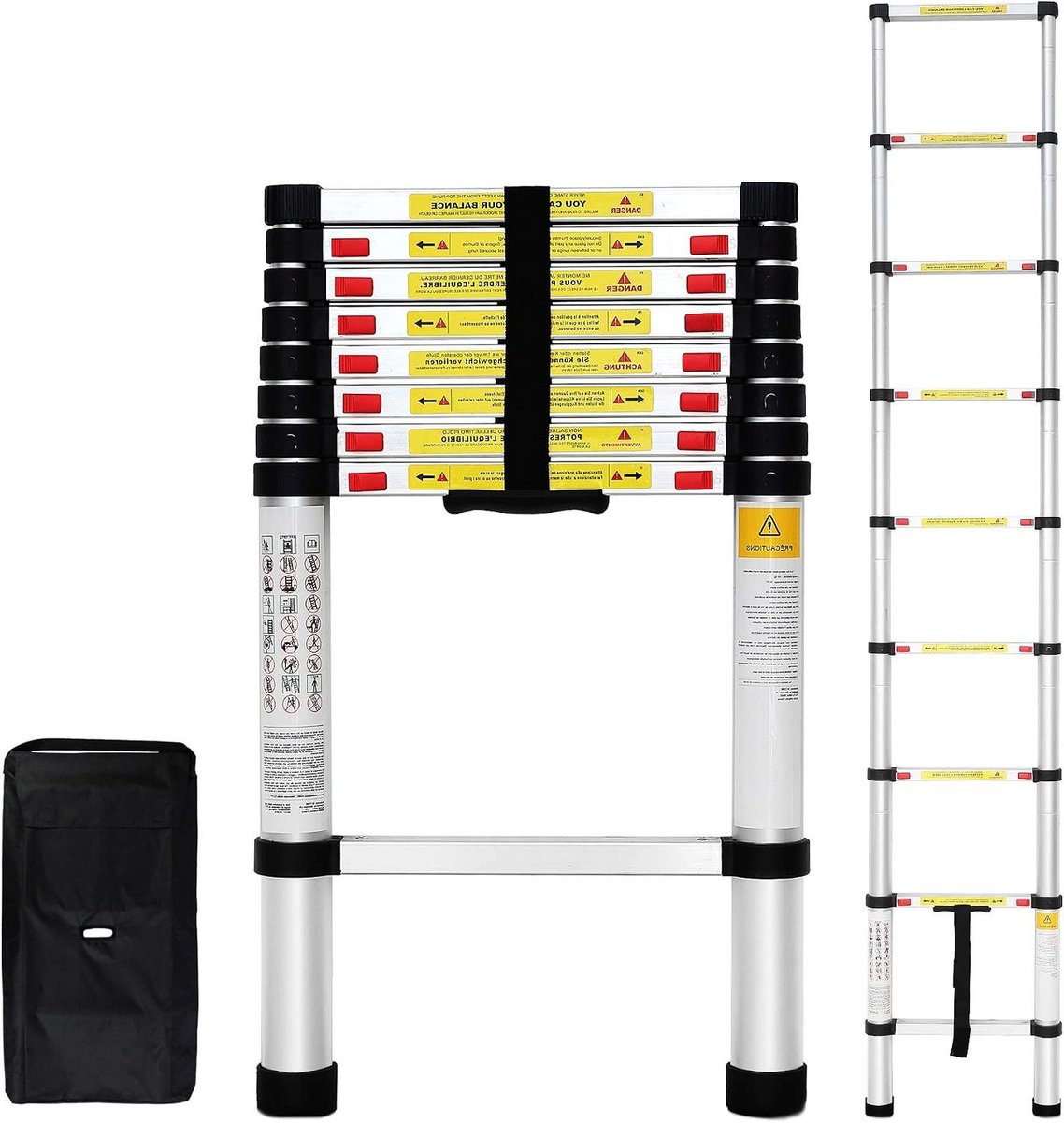 Telescopische Ladder - Opvouwbare Ladder - Klus Klussen - Robuust Aluminium - 2.6 Meter - Zilver