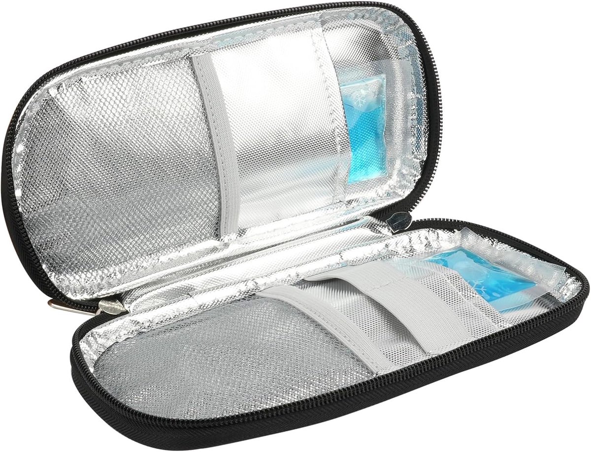 Insuline-koelbox met 2 koelverpakkingen - zwarte reisdoos - constante temperatuur - ideaal voor insulinepennen - ShopVlot