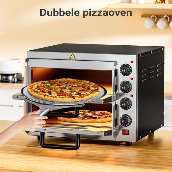 Elektrische Pizzaoven met 2 Niveaus - 3000W - Inclusief 2 Cordieriet Pizzastenen - Dubbele Bakoven met Kijkvensters - Voor Pizza en Brood — afbeelding 4