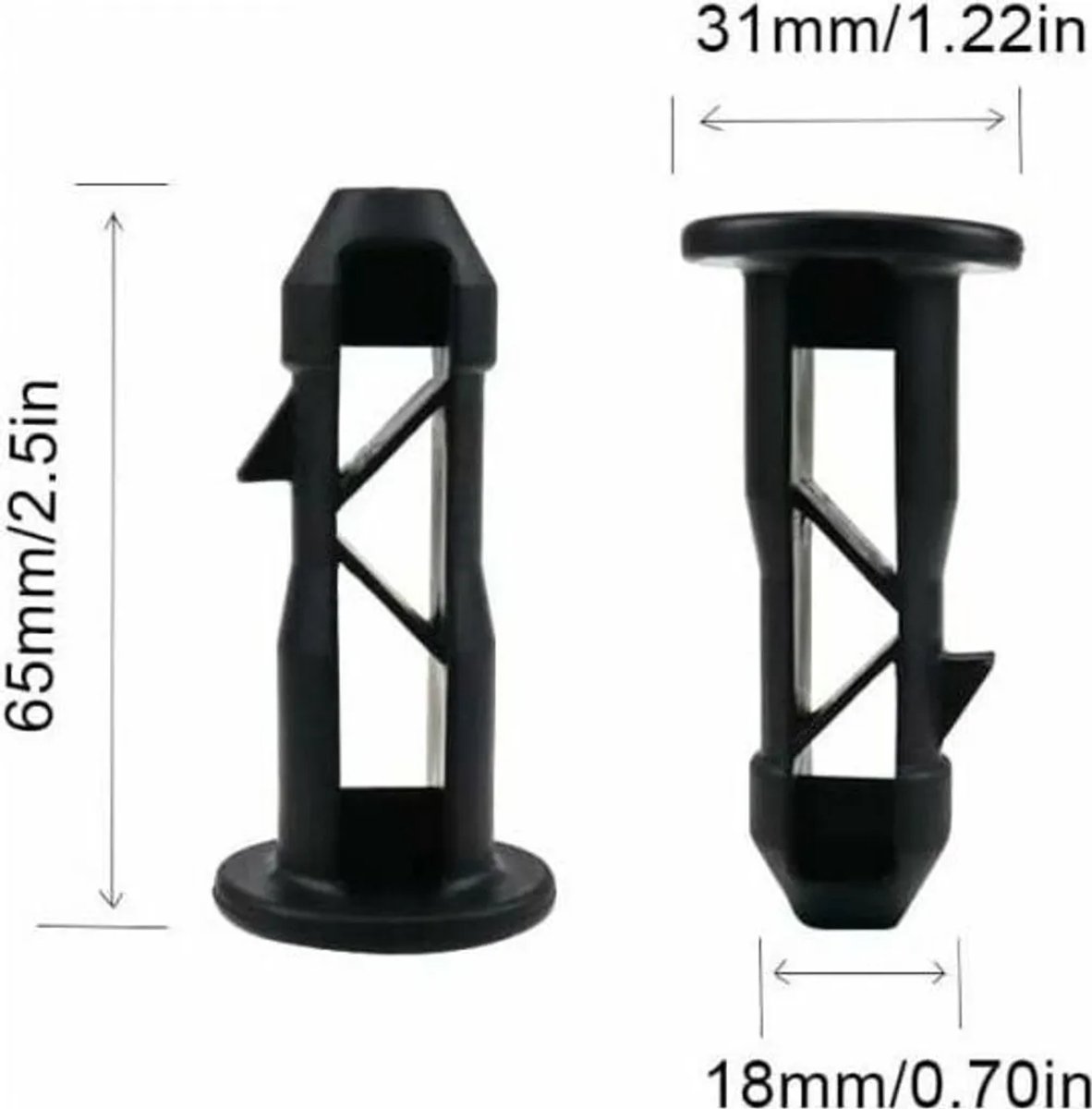 65 x 18 mm, 10-pack zwarte plastic scharnierpinnen Geschikt voor deksels van vuilnisbakken op wielen, Geschikt voor huishoudelijke en commerciële vuilnisbakken van 240 liter.