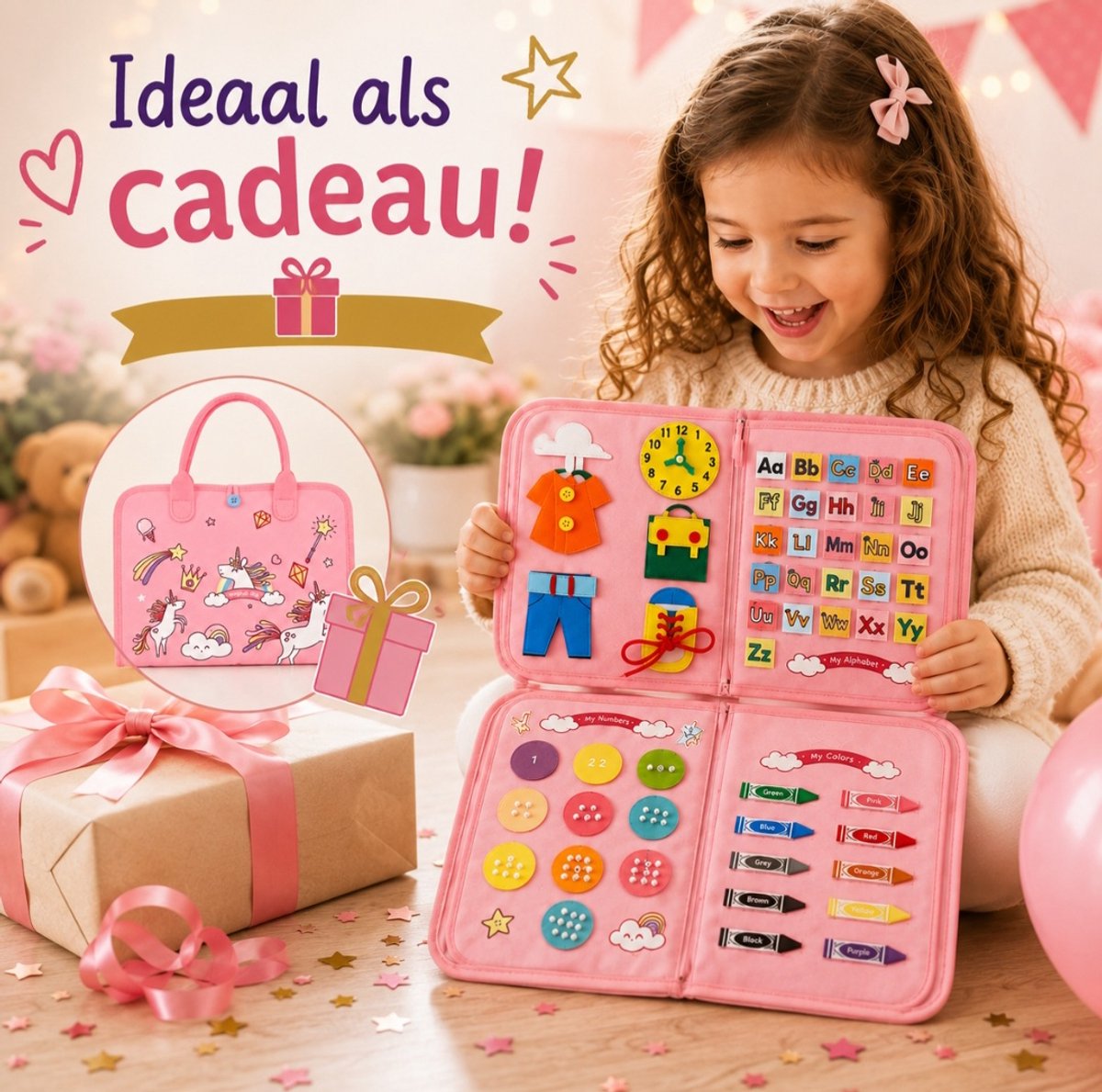 Baby Sonrisa Busy Book Roze - Montessori Activiteitenboek voor Baby & Peuter - Educatief Sensorisch Speelgoed - Kinderspeelgoed - Vanaf 3 Jaar — afbeelding 7