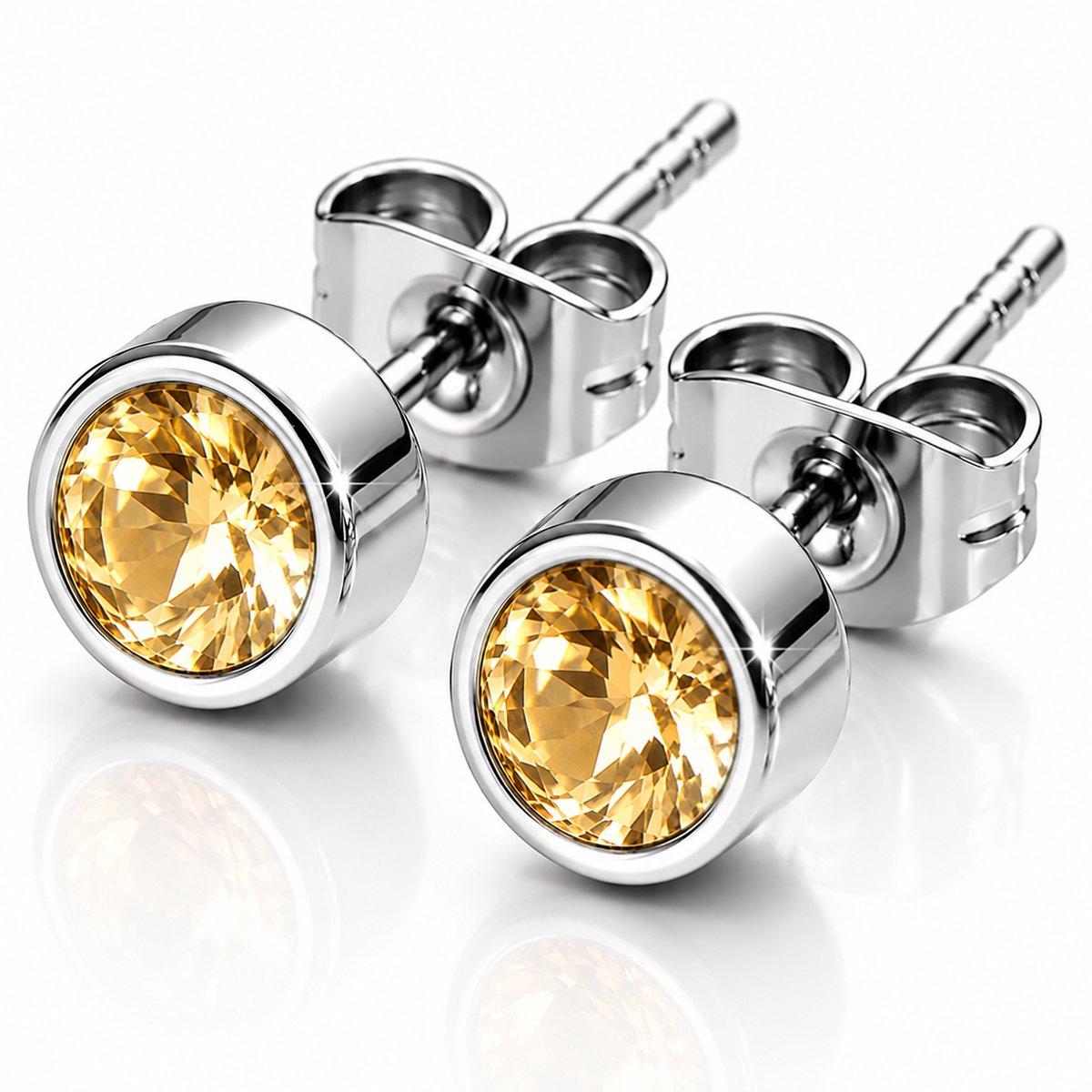 Maevi® Geboortesteen Oorbellen - Maand: November - Kleur: Zilver - Hoge Kwaliteit - Oorknopjes / Oorbel - Geboorte Steen / Birth Stone Earrings - Roestvrijstaal / RVS / Stainless Steel - Verkleurt Niet - Incl. Luxe Verpakking