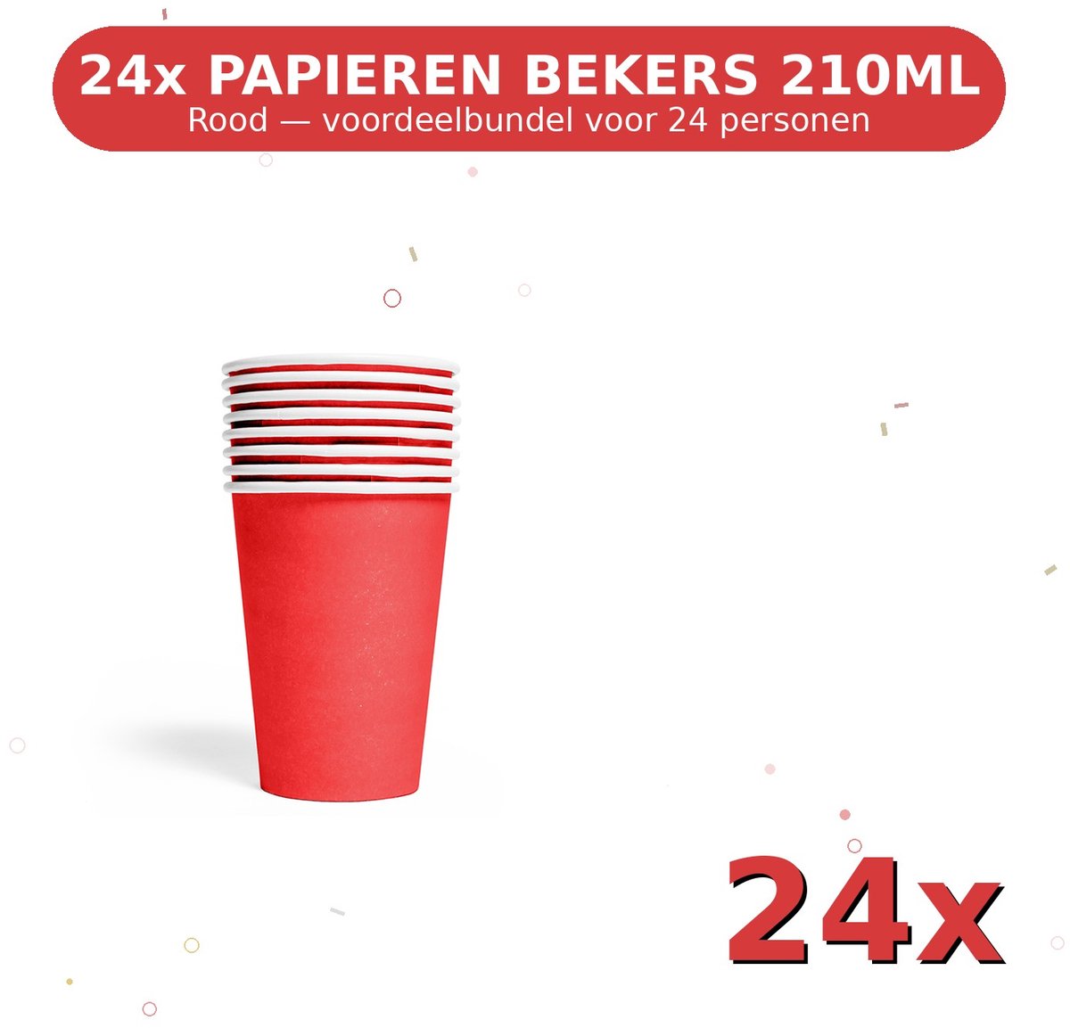 Bekers 210ml FSC Rood - Voordeelverpakking 24 Stuks voor tot 24 Personen - Feestartikelen