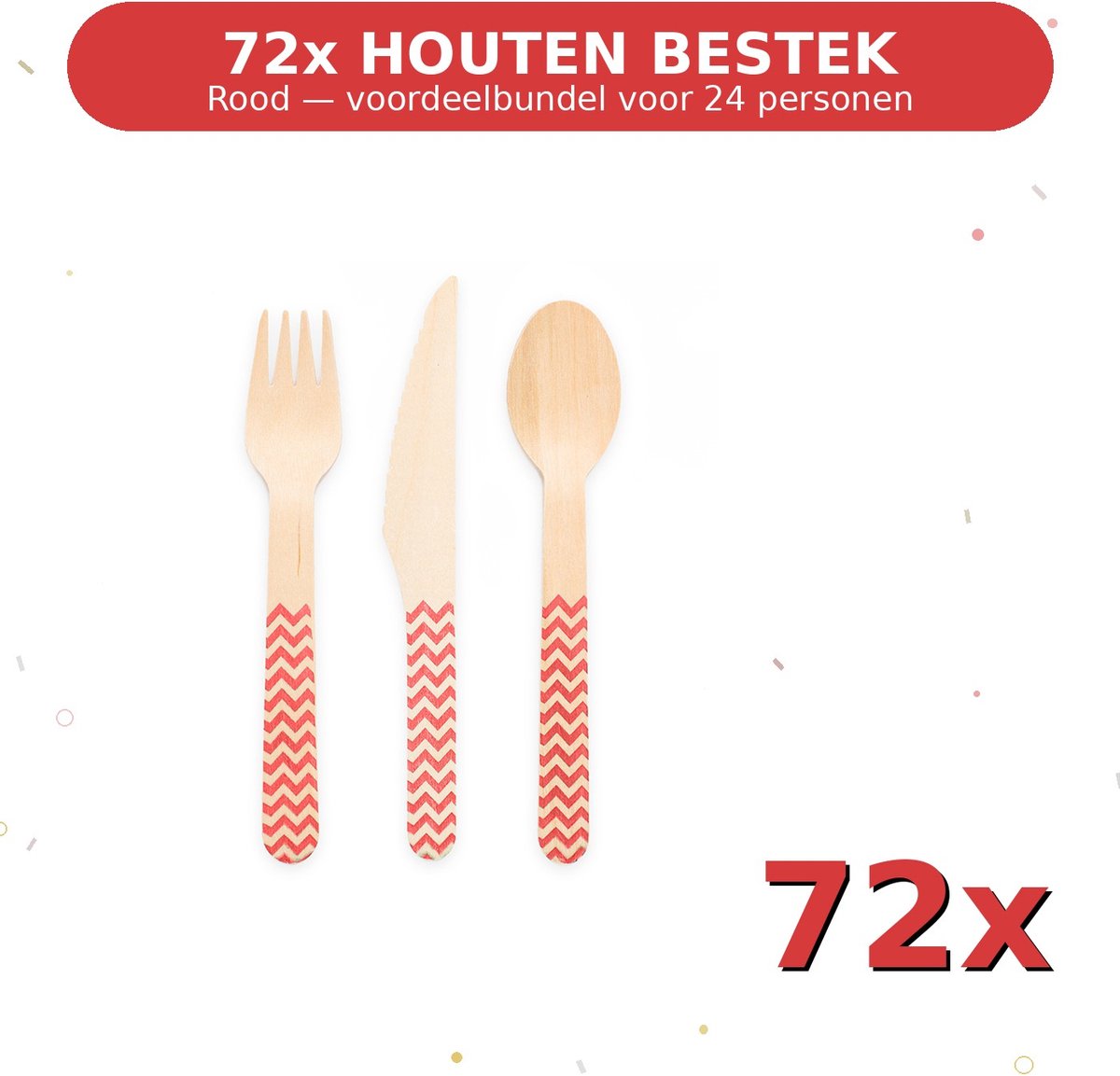 Houten bestek FSC Rood - Voordeelverpakking 72 Stuks voor tot 24 Personen - Feestartikelen