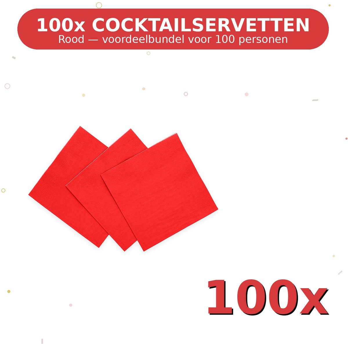 Cocktail servetten 24x24cm FSC Rood - Voordeelverpakking 100 Stuks voor tot 100 Personen - Feestartikelen