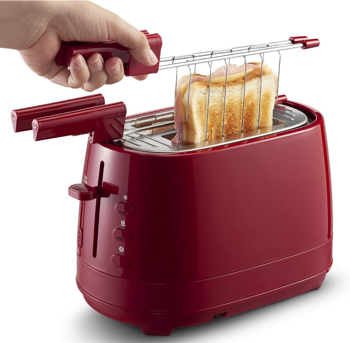 Allvia® Tosti Apparaat Broodrooster - Broodrooster met Tostiklemmen - Tosti Broodrooster - Rood - ‎30 cm x 18 cm x 19 cm