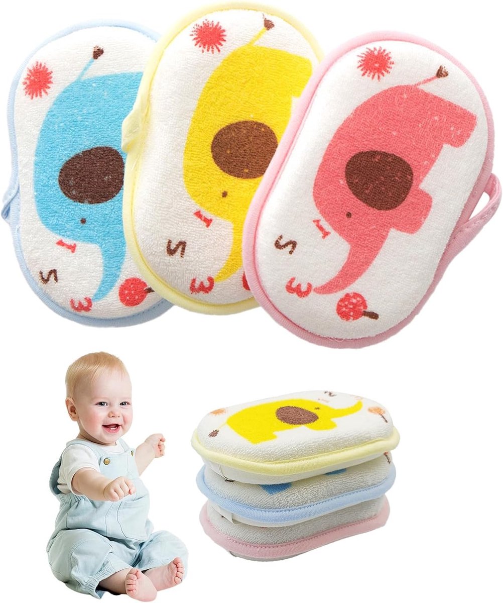 3 pieces baby sponges for bath, elephant baby bath sponge, soft safe baby sponge, baby sponges for bath newborns - ShopVlot