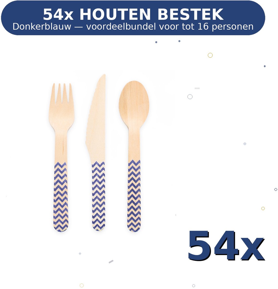 Houten bestek FSC Donkerblauw - Voordeelverpakking 54 Stuks voor tot 16 Personen - Feestartikelen