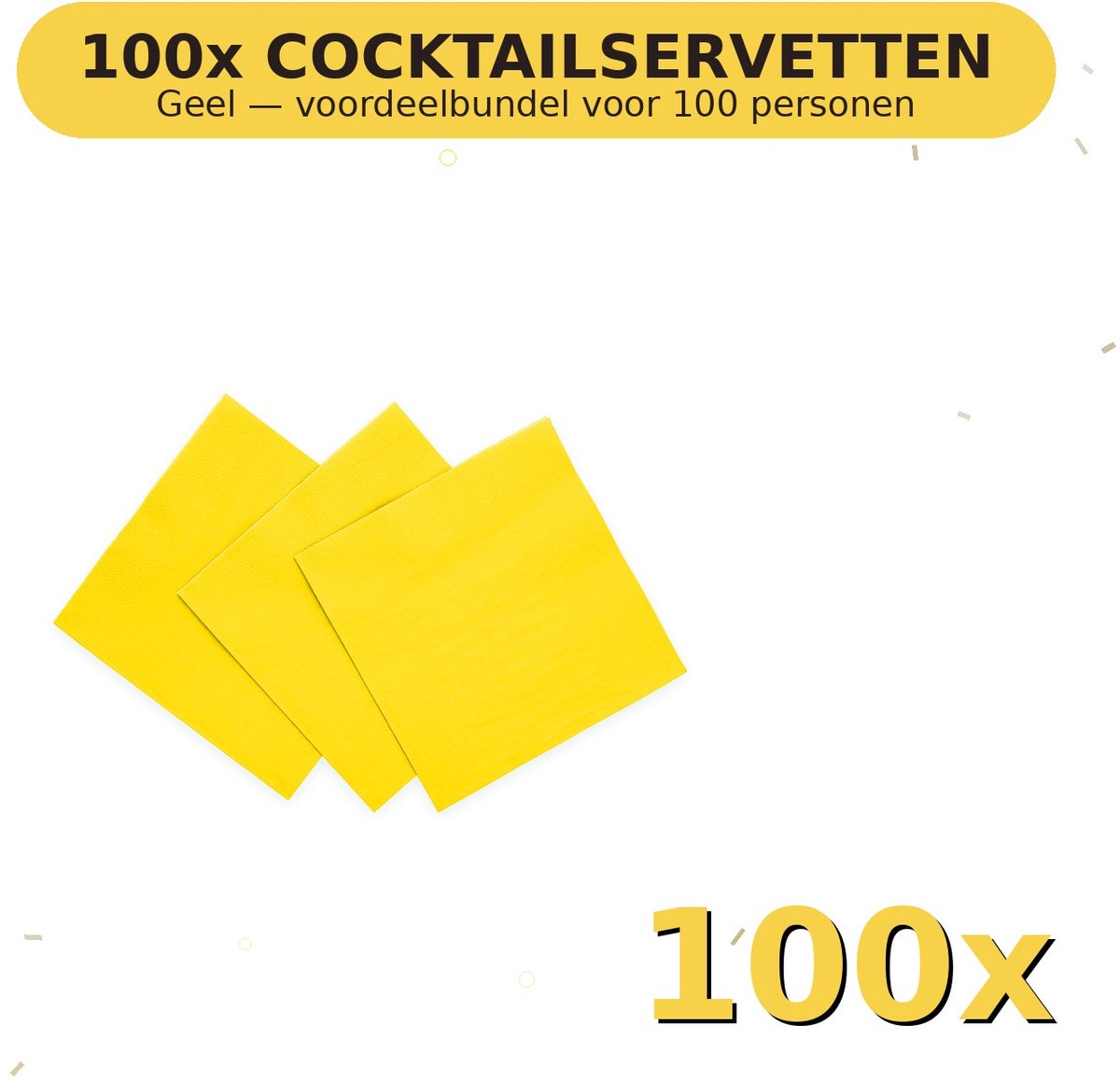 Cocktail servetten 24x24cm FSC Geel - Voordeelverpakking 100 Stuks voor tot 100 Personen - Feestartikelen