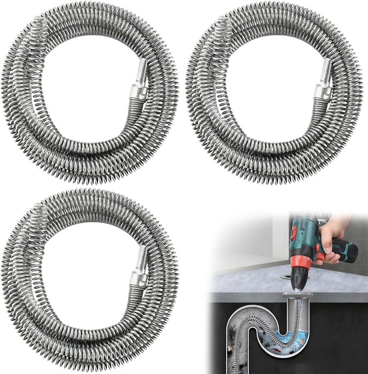 Buisreinigingsspiraal - Zilver - 10 mm x 4 m - Flexibele Afvoerreiniger - Voor Gootstenen en Toiletten
