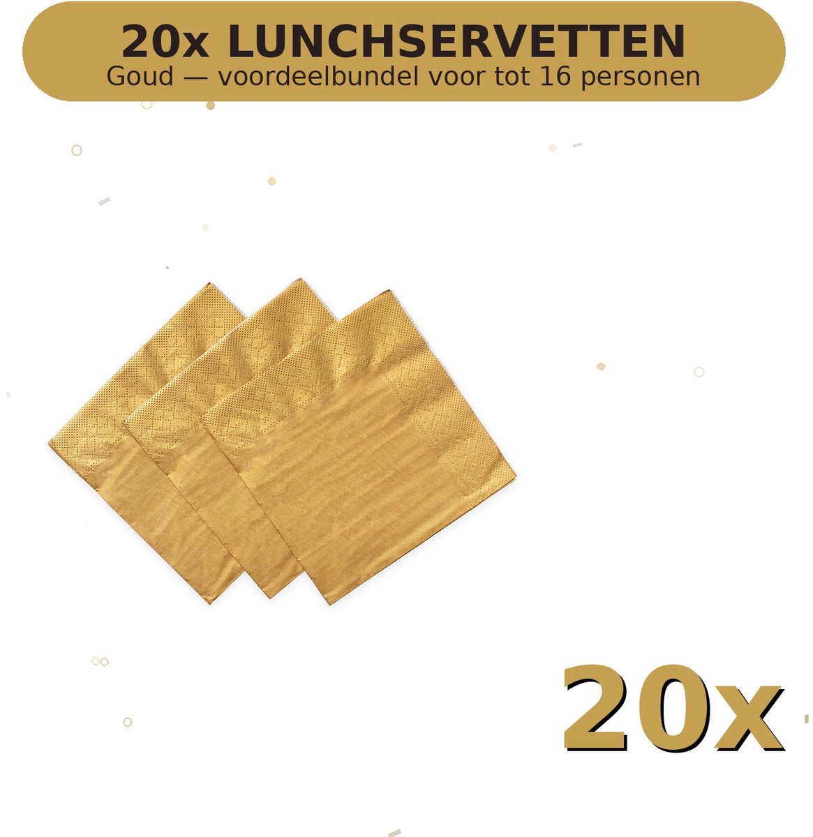 Lunch servetten 33x33cm FSC Goud - Voordeelverpakking 20 Stuks voor tot 16 Personen - Feestartikelen