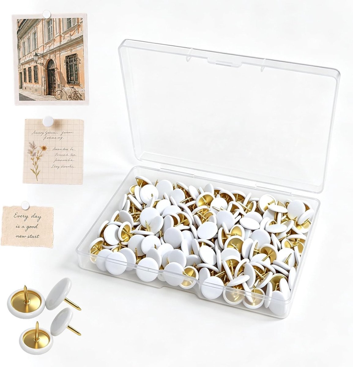 200 stuks witte punaises met ronde kop, 10 x 10 mm, ideaal voor kantoor en knutselen