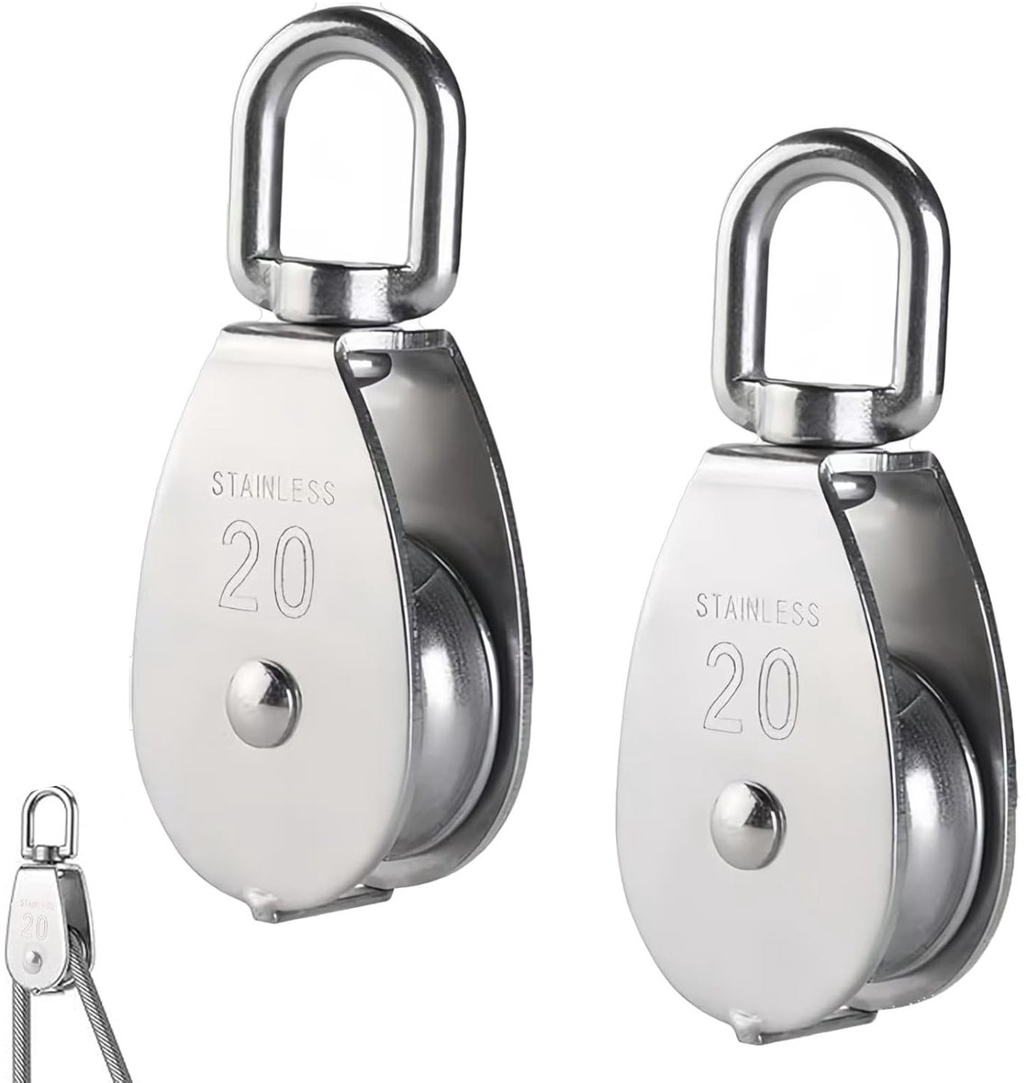 2 Stuks Diverter Rollen voor Touwen 20mm, RVS 304, Veelzijdige Rollen voor Tillen en Trekken, Geschikt voor Binnen en Buiten, Draagvermogen tot 75 kg