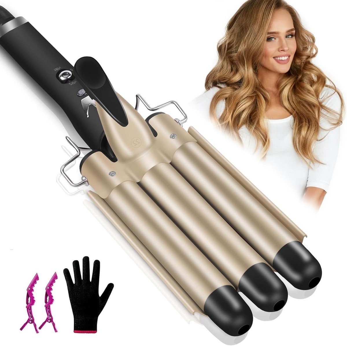 Krultang 3-delig - Haarstyling tool - Kapsels creëren - Keramische coating - 22 mm - Zwart