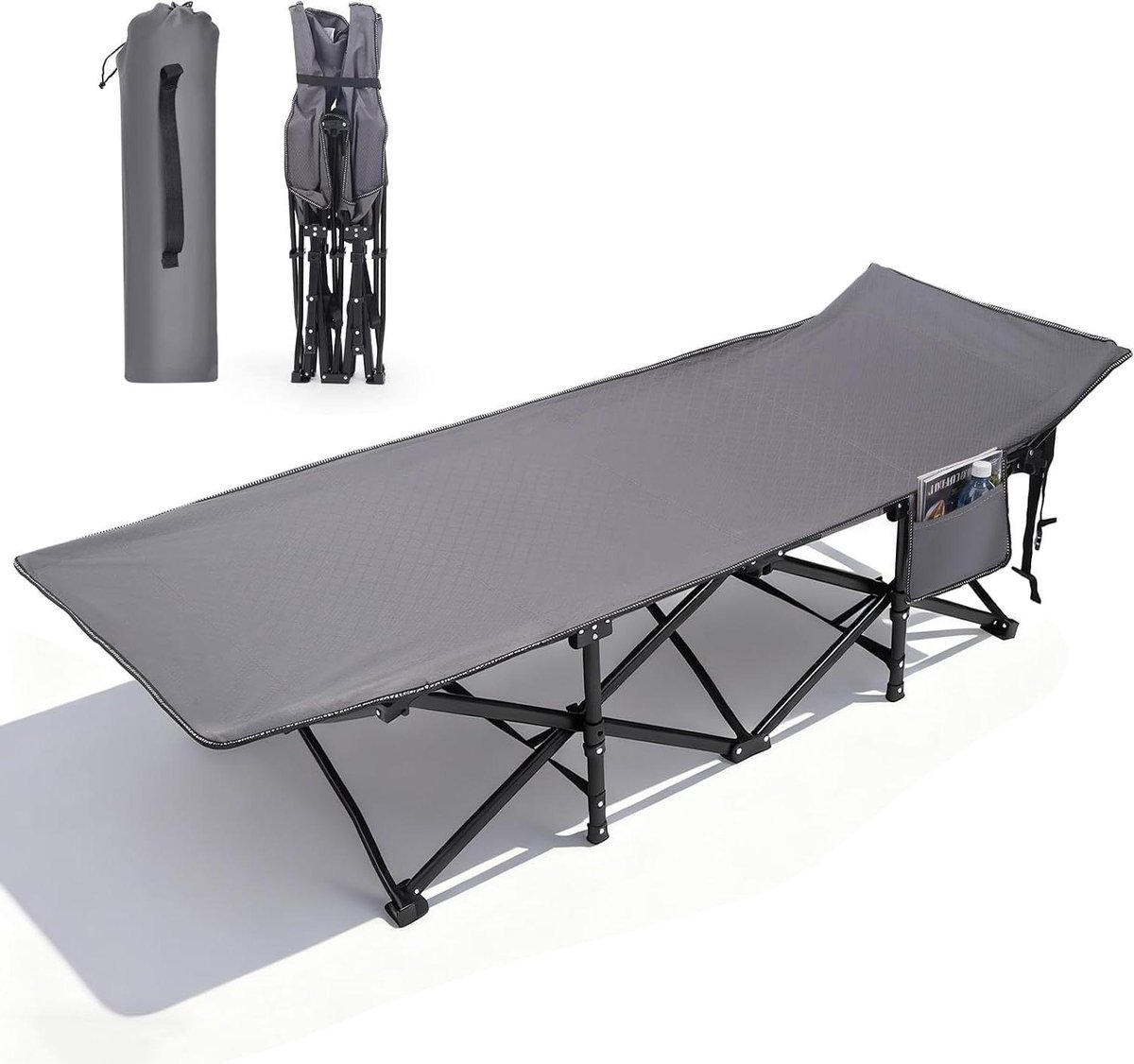 Campingbed inklapbaar - Veldbed ligstoel - Kamperen ontspannen - Extra breed comfort - 190 cm - Grijs