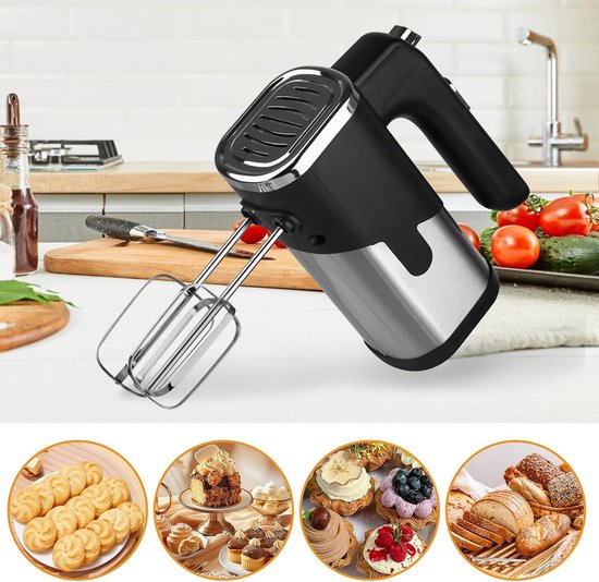 Handmixer - Wit - 800 W - Elektrische Mixer met 5 Snelheden en Accessoires - Voor Bakken en Slagroom Mengen — afbeelding 3