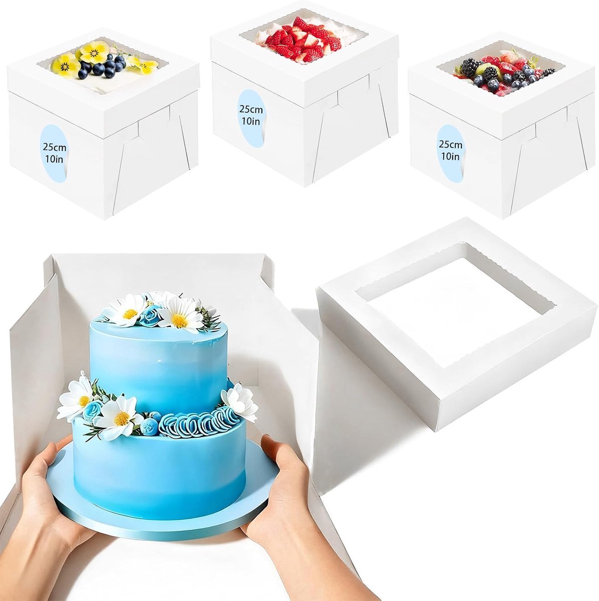 5 cake boxes made of cardboard with viewing window, 25 x 25 x 25 cm, environmentally friendly - ShopVlot