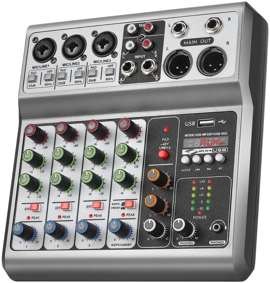CRLYN® Audiomixer - DJ Mengpaneel - Muziek Maken - Grijs met zwart